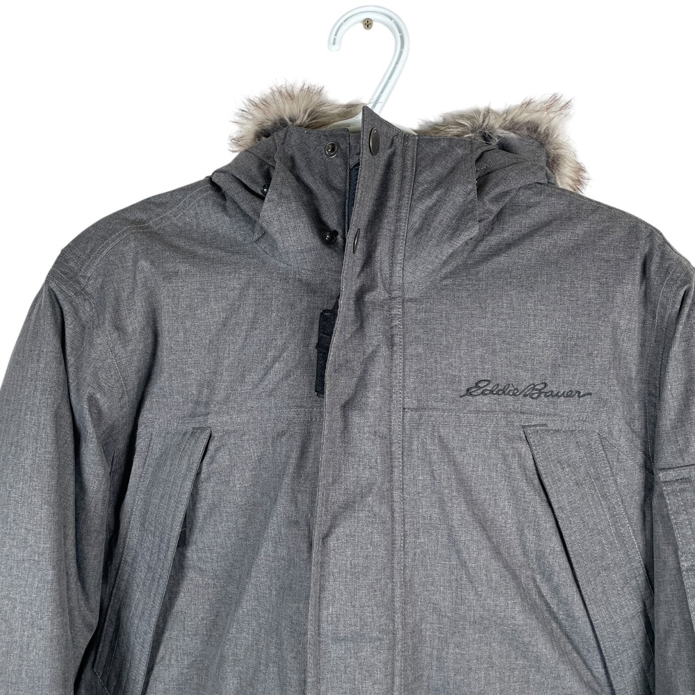 Eddie Bauer Superior Down WeatherEdge Parka Jacket Mens S Gray Faux Fur Hooded - Picture 4 of 9
